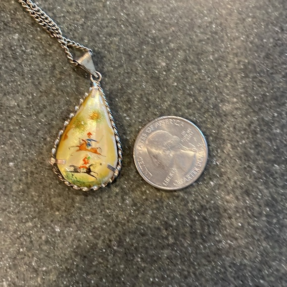 Antique Persian Sterling Silver Hand-Painted Reversible Mother Of Pearl Necklace - Picture 5 of 5